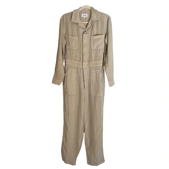 Mate the Label Linen Long Sleeve Jumpsuit Natural Small NWT Coastal Minimalist - Picture 2 of 11